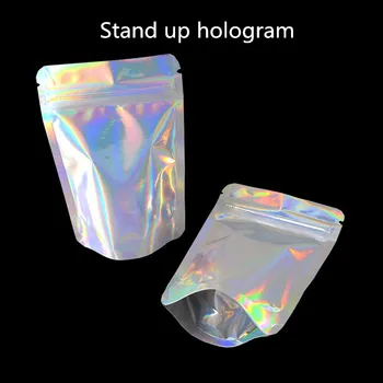 100gab Elegants Hologrammas Alumīnija Folijas Ziplock Soma Mazumtirdzniecības Kafijas Pupiņas Uzkodu Puses Dāvanu komplekts Soma Siltuma Aizzīmogotā Maisiņā