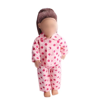 18 collu Meitenes, lelle pidžamu Red polka-dot iespiesti pidžamas uzvalks Bērnu rotaļlietas Kleita fit 43 cm bērnu piederumi c23