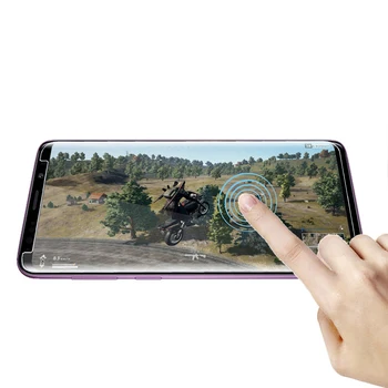 2018 UV Līmi Screen Protector For Samsung Galaxy S7 Malas S8 S9+ Plus Note8 9. Piezīmi, Rūdīts Stikls Pilnībā Segtu 1 Ultravioleto Gaismu
