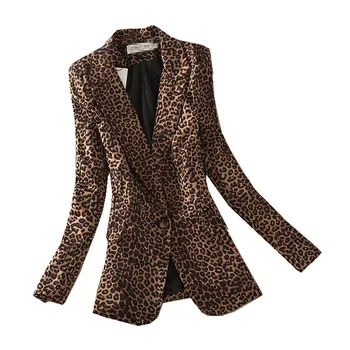 2019 Jaunu Modes Sieviešu Žakete Leopard OLS ar garām Piedurknēm žakete Bleizeri, Žaketes Birojs, Dāmu Topi Biker Jaka Outwear Topi R1140