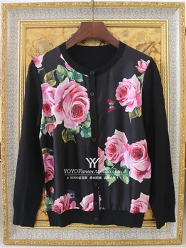 2019 romantisku ziedu drukāt sieviešu jakas džemperi dāma ar garām piedurknēm ziedu trikotāžas tops sievietēm, ziedu adītas vilnas jakas, topi