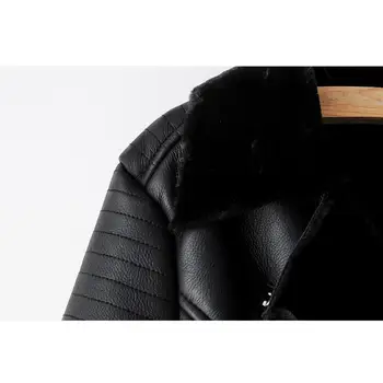 2019 Ziemas jaka sievietēm vintage mākslīgās ādas jaka korejas ādas mētelis ar kažokādas apkakli biezs silts melns jakām modes