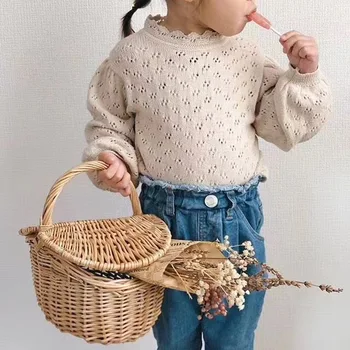 2021. Gada Pavasarī Baby Meitenes Adīt Džemperi, Džemperis Bērniem Cute Baby Meiteņu Drēbes