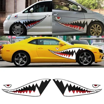 2x PVC'Shark Mutē Zobu Vinila Refiting Decal Uzlīmes Uz Auto Sānu Durvis Stils