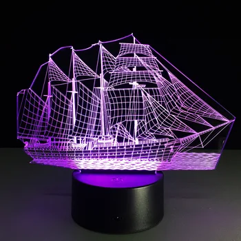 3D Lampas LED Nakts Gaismas Buru Laiva Optiskā Ilūzija Jaunums Galda Lampa Skaisto Jūras Laivu Forma Nakts Gaisma dāvanu