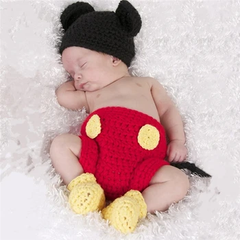 3Pcs/set Baby Mickey Trīs gabals Uzvalku Jaundzimušais Meitenes Zēni Adīt Tamborēt Kostīmu Photography Prop Tērpiem