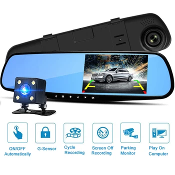 4.3 Auto Dvr auto atpakaļskata spogulī, FHD) 1080P Dash Cam Video Ieraksti Dual Objektīvs Ar Atpakaļskata Kamera Auto Registrator Dashcam DVRs
