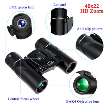 40x22 HD Tālummaiņas BAK4 FMC Optika Spēcīgs Binoklis Profesional 2000m Mini Telescop Medību un Āra Sporta Tūrisma Ceļojumu