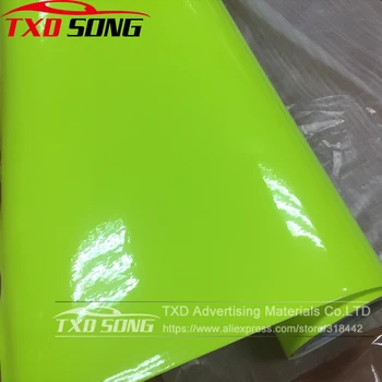 50cm*200/300/400/500/600cm Premium Glossy Fluorescējoši Dzeltena Vinila Uzlīmes, Luminiscences Vinyl Wrap Plēve, Auto Virsbūves apdare