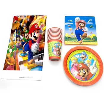 61pcs/daudz Super Mario Zēni dod priekšroku Galda Komplekts Dzimšanas dienas svinības Galda segums Šķīvji Baby Dušas Rotā Kartes, Krūzes Salvetes