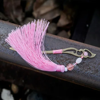 6Desing Etniskā pušķis rotaslietas ilgi zaļā pušķis matu rotas, aksesuāri,bronzas zivju zaļā halcedons vintage cloisonne matu pin