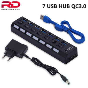 7 USB 3.0 Hub Multi USB Sadalītājs 4 USB Hub Izmantot Strāvas Adapteris 4/7 Ostas Vairākas Expander .0 centru ar Slēdzi GAB
