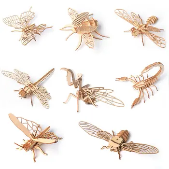 8 insektu 3D puzle uzstādīt koka atjautības bērnu rotaļlietas, lāzergriešanas tehnoloģiju ideāls kukaiņu modeļi puzles bērnu dāvanas