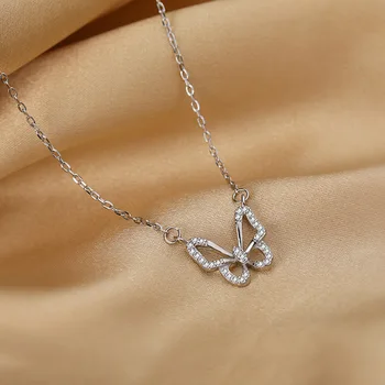 925 Sterling Silver Crystal Butterfly Šarmu Kulons sānslīdi kaklasaite korejas Kaklarota Meiteni Sieviešu Paziņojumu Kāzu Rotaslietas dz597
