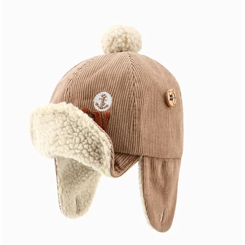 AIZLIEGTĀS vienošanās ziemas bērnu naģene āra plus samta silts ausu aizsardzības jēra vilnas cepure burtu drukāšanas savvaļas ziemas bērnu cepure
