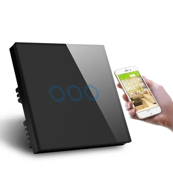 ASEER,UK Standarta 1000W Smart Gaismas Slēdzis 3 Banda 1 veids,Touch/WiFi/APP Tālvadības wifi slēdzis 220V,Balta Kristāla, Stikla Panelis