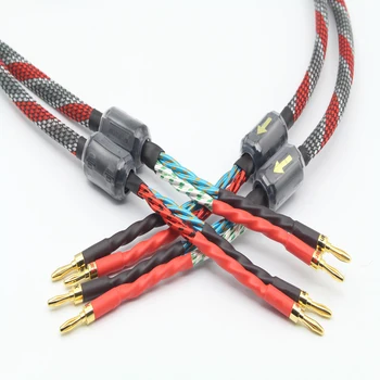 Augstas Kvalitātes Vienu Pāri skābekļa-brīva vara audio speaker cable HI-FI, augstas klases pastiprinātāju, skaļruņu kabeli Banana plug kabeli
