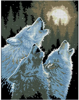 Augstākās Kvalitātes populārs precizitāti druka uz audekla cross stitch komplekts vilks gaudot uz mēnesi, savvaļas zvanu vilki