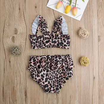 Baby Toddler Meitenes Leopard Ziedu Peldkostīmi Peldkostīms Bikini Komplekts Peldkostīmu