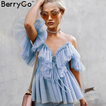 BerryGo sieviešu blūze Vintage savirmot vasaras blūzes, krekli, topi Off pleca sexy peplum top sieviete Acs backless blūze blusas