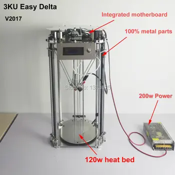 Bezmaksas piegāde 3KU Atjaunināts Full Metal Delta 3D Printeri ar heatbed viens no galvenajiem nolīdzināšana