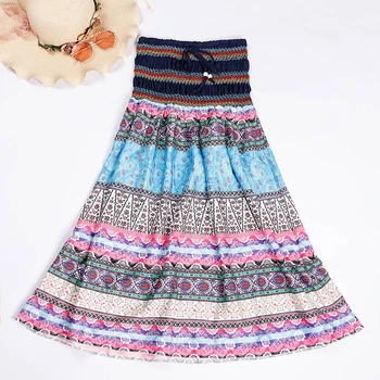 Boho Ziedu-line Sieviešu Maxi Svārki Elastīgi Augsta Vidukļa Vērtnes Vintage Kroku Sieviešu Svārki 2020. Gada Vasaras Modes Apģērbu Sieviete