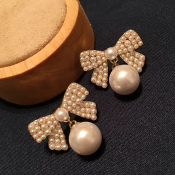 Bowknot pērļu auskaru sieviešu rīsi, pērļu auskaru premium franču auskari 925 sudraba adatu