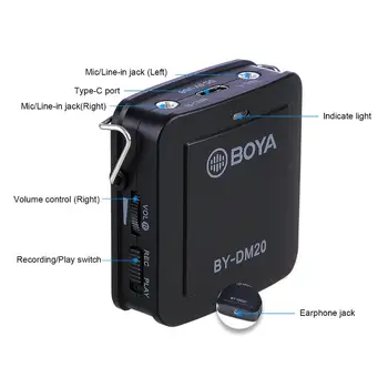BOYA AR-DM20 Dual Head Noņemams Lavalier Atloks Mikrofons Saderīgi ar Type-C USB Interfeiss MIC Monitoringu Reālā laika,