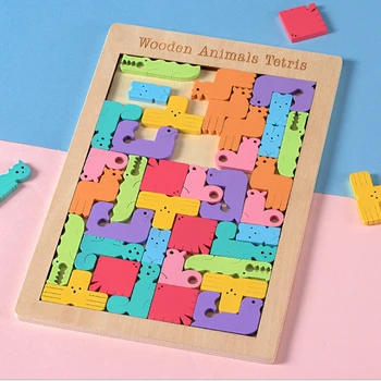 Bērnu Koka Tetris Jigsaw Puzzle Valdes Rotaļlietas Krāsains Mozaīkas Valdes Bērniem, Bērnu Magination Intelektuālā Izglītības Rotaļlietas