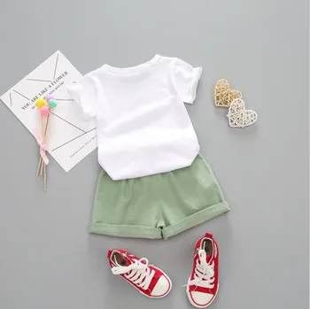 Bērnu meiteņu apģērbu komplekti, vasaras toddler modes t-krekli+šorti apģērbu komplekts meitene zīdaiņu kokvilnas treniņtērpi tērpiem 2020 