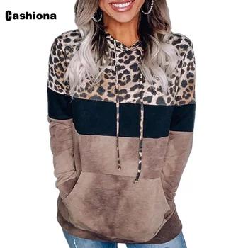 Cashiona 2020. gadam, Sievietēm, pelēkā vārna Rudens sporta Krekli ar garām Piedurknēm Raibs Krāsu Leopards Izdrukāt Topi Plus lieluma Sieviete Ikdienas Krekls