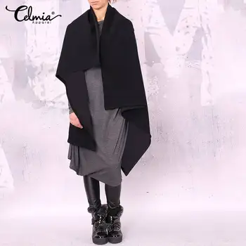 Celmia Ir 2021. Ziemā Silts Caots Apakškrekli Sieviešu Modes Asimetriskas Jakas Bez Piedurknēm, Vestes Zaudēt Outwear Plus Lieluma Garš Mētelis