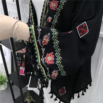 Cheshanf Etniskā Boho Kimono Jaka Vintage Ziedu Izšuvumu Jaka Meitene Balta Melna Balta Jakas Sieviešu Vasaras