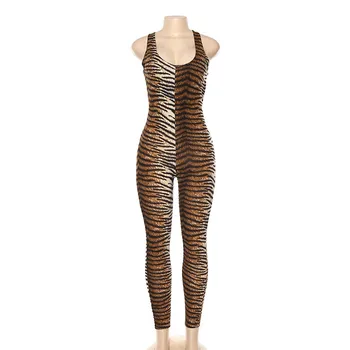 CNYISHE 2019 Modes Streetwear Tiger modelis drukāt Jumpsuits Sieviešu Romper Sexy Dobi No Krusta Apsēju slim Jumpsuit Sieviete