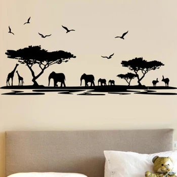 Dabas Āfrikas Ziloņi, Žirafes, Dzīvnieku Sienas Uzlīmes Bērnistabai Bērnu Istabas Tapetes, Uzlīmes Guļamistabu Mājas Sienas Vinila Mākslas L491