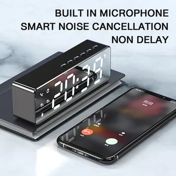 Daudzfunkciju Spogulis, Modinātājs Bluetooth Skaļrunis Ar Radio LED Spogulis Atlikt Bezvadu Subwoofer Mūzikas Atskaņotājs Galda Pulkstenis