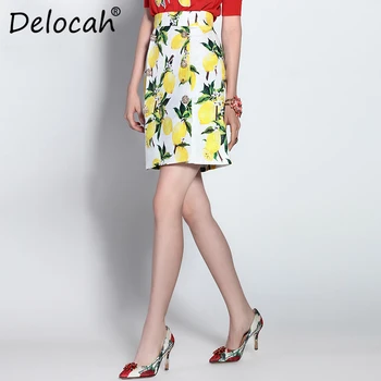 Delocah Vasaras Modes Dizainers Svārki Sievietēm Krāšņs Pogu Citronu Iespiesti Gadījuma Žakarda Mini Svārki 