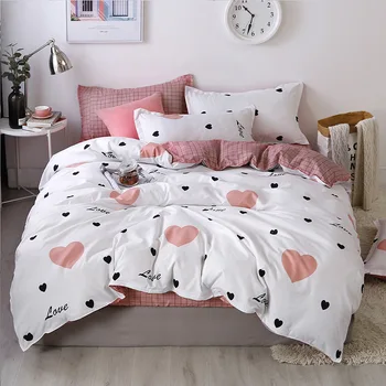 Denisroom rozā Punkts sirds Drukāšanas gultasveļa gudrs Gultasveļas Komplekti gultas sega sedz uzstādīt bērnu sega segtu palagi GT41#
