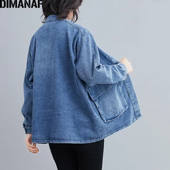 DIMANAF Plus Lieluma Žaketes Mēteļi, Sieviešu Apģērbs Vintage Jaka Bomber Jeans Denim Dāma Virsdrēbes Zaudēt Gadījuma garām Piedurknēm Rudens