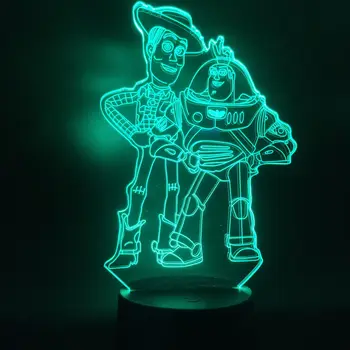 Disney Rotaļlietu Stāsts 4 Attēls rotaļlietas, Koka Buzz Lightyear 3D Ilūziju, LED Lampas, Krāsains Touch NightLight Galda Anime Modelis Rotaļlietas