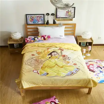 Disney skaistums un zvērs sega tiwn lieluma baby girl kokvilnas 3d princese bell dzeltens gultas segtu plānas paklāja karaliene veļa