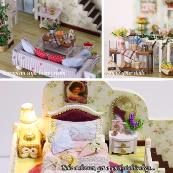DIY Leļļu Nams Koka Leļļu Mājas Miniatūra leļļu Namiņš Mēbeles Komplekts ar Led Rotaļlietas Bērniem Dzimšanas dienas Dāvana