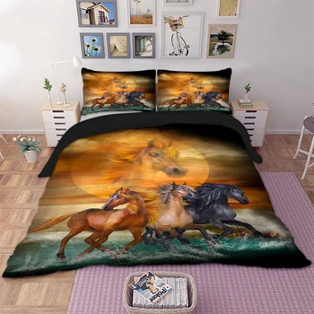 Dzīvnieku Zirgu iespiesti gultas komplekts Sega / Sega vāciņu komplekts Dvīņu Pilna Karaliene, Karalis Izmēra Gultas Segtu spilgti drukātā Gultas Veļas komplekts