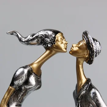 Elegants Dzīves Telpu Dekorēšana Skūpsts Pāris Piederumi Mīļotājiem Statuja Sveķu Statuetes Rokdarbu Kāzu Mājas Sirds Formas Birojs