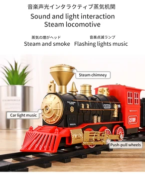 Elektriskā Classic Train Set W/tvaika Lokomotīvju Dzinēju, Vagonu & Ierakstus, Akumulatoru darbināmi Rotaļlietu Komplekts Ar Dūmiem, Gaismas & Skaņas