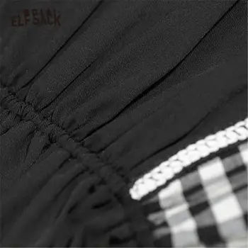 ELFSACK Black Pleds Raibs Šiks Pogu Gadījuma Mini Kleita Sievietēm 2020. Gada Vasaras ELF Vintage Īsām Piedurknēm, Sieviešu Ikdienas Kleitas