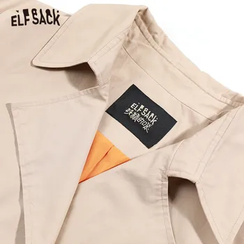 ELFSACK Haki Cietā Vēstuli Izšuvumi Dubultu Pogu Gadījuma Sievietes Uzrakt Mētelis 2020. Gada Pavasarī ar garām Piedurknēm ar Jostu korejas Dāmas Outwears
