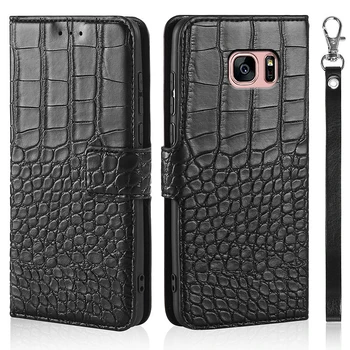 Flip Case for Samsung Galaxy S7 Malas G9350 G935A G935FCover Krokodila Ādas Tekstūru Grāmatu Dizaina Tālrunis Coque Capa Ar