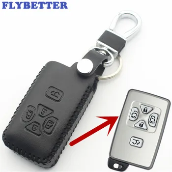 FLYBETTER Īstas Ādas 5Button Smart Key Lietu Vāku Toyota Reiz/Avalon/Previa/Alphard/Prius Auto Stils L77