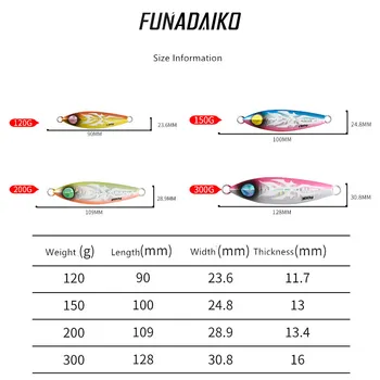 FUNADAIKO isca mākslīgā lumo jig džiga lure zvejas jig 120g 150g 200g 300g zvejas vilinājums Lēni jig ar āķi, makšķeres